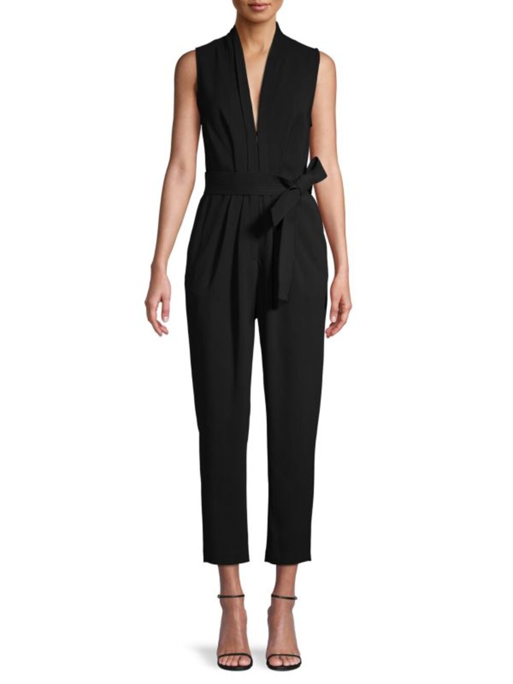 A.L.C. ​Tie Front Jumpsuit Sleeveless Crepe V-Neck Tapered One Piece Plunge